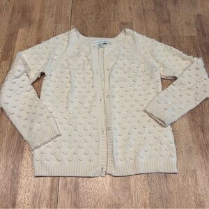 Garnet Hill Kids Cream Textured Popcorn Knit Cardigan - Button Front Sweater L
